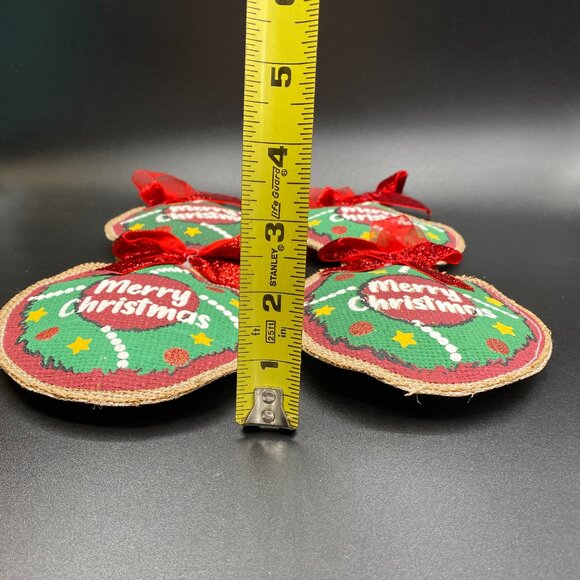 Holiday Time "Merry Christmas" Red Green Burlap Ornaments Set of 4 - Picture 12 of 12